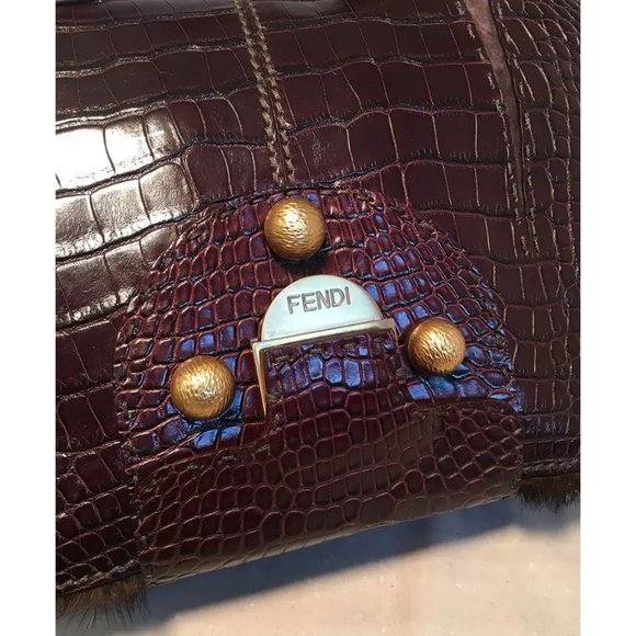 Rare Limited Edition Fendi Brown Alligator and Mink Fur Satchel Handbag - Picture 9 of 10